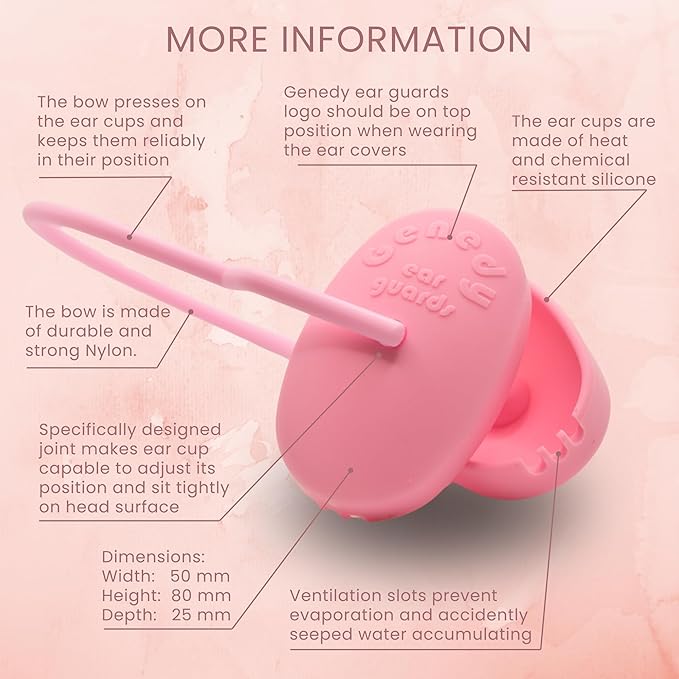 Ear Covers for Shower, Heat and Hair Dye Protection - Pink - Waterproof Ear Covers for Washing Hair - Reusable Silicone Ear Caps For Hair Dye - Ear Protectors From Heat Styling and Dryer