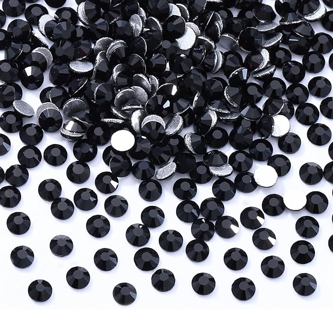 Black Flatback Rhinestones, Glass Rhinestones for Nail Art and Craft, Glue Fix, Loose Crystal Gemstones(Black, SS10, 2880pcs, 2.7-2.8mm)