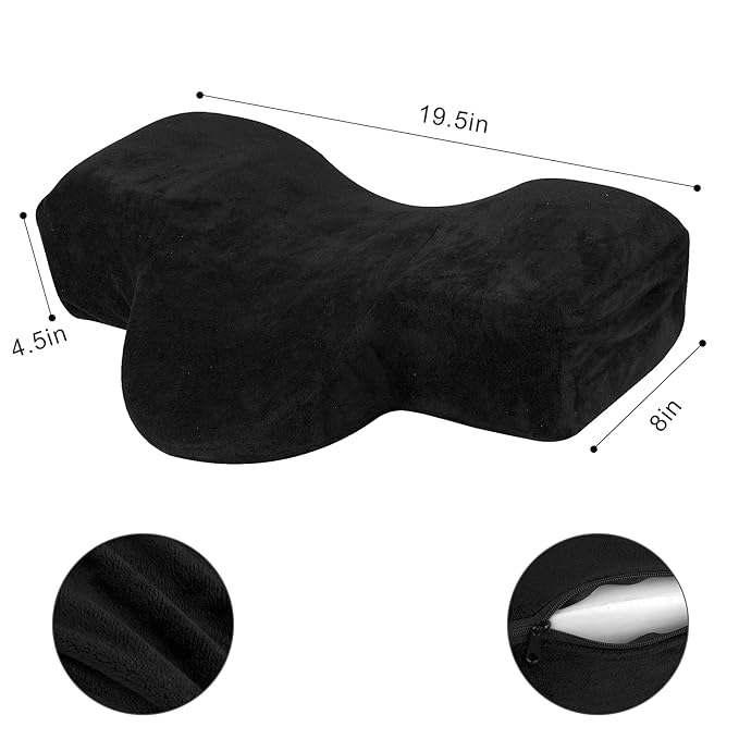 IMENE Lash Pillow for Lash Extensions- Memory Foam Lash Pillow with Neck and Back Support, Ergonomic lash Bed Pillow with Velvet Pillowcase and Lash Organizer Pockets （Black）