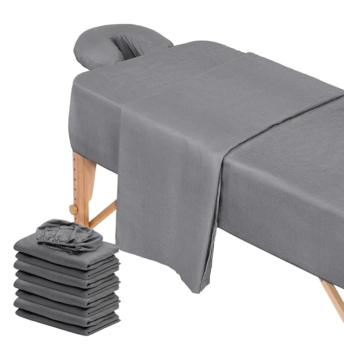 12 Pcs 4 Sets Premium Microfiber Massage Table Sheet Set, Include Massage Table Cover, Massage Fitted Sheet, Massage Face Rest Cover for Beauty Salon Spa Hair Salon, Grey