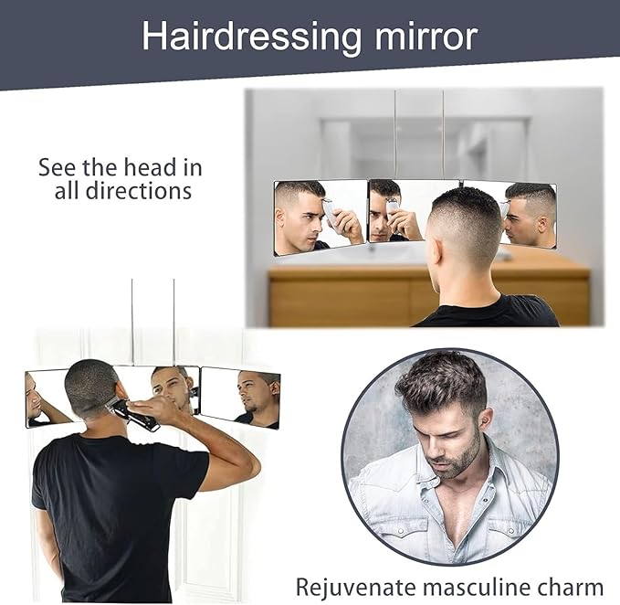 JANMPASK LED 3 Way Mirror for Self Cutting Mirror Vanity Barber Supplies Accessories 360 Makeup Mirror with Light Trifold to See Back of Head