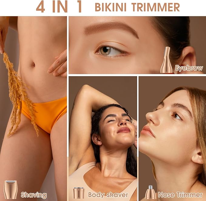 Hair Clippers & Bikini Trimmer for Women - Waterproof Electric Clippers and 4 in 1 Bikini Trimmer Set, Deluxe Hair Trimmer, Wet/Dry Body Shaver for Nose Eyebrows Beard Pubic Hair, Pink…