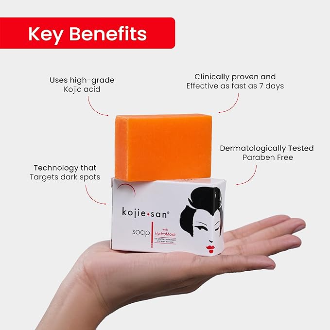 Kojie San Skin Brightening Soap – The Original Kojic Acid Soap that Reduces Dark Spots, Hyper-pigmentation, & other types of skin damage with Flawless Beauty Tag – 100g x 6 Bars