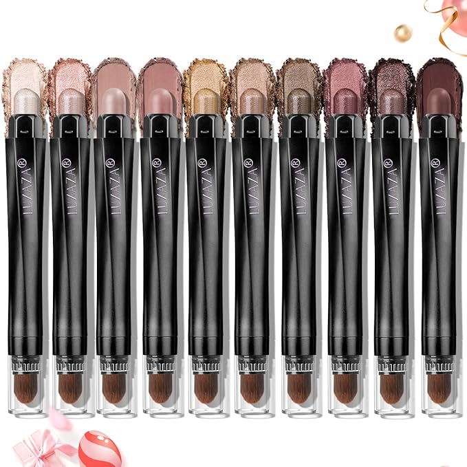 10PCS Eyeshadow Stick,Shimmer And Matte Brown Metallic Eye Shadow sticks Set,Cream Eyeshadow Pencil Crayon with Smudge-proof & Waterproof,Eye Brightener Stick