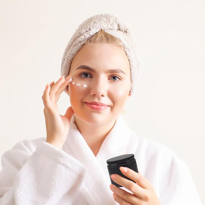 Cornucopia 2-Ounce Black Coated Glass Jars (12-Pack); Cosmetic Jars with Black Metal Lids and Black Matte Exterior