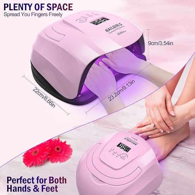 Nail Lamp, NAILGIRLS 268W LED UV Professional Fast Curing Nail Light for Nails Gel Polish Nail Dryer with 4 Timer Setting & LCD Display Screen, Auto Sensor