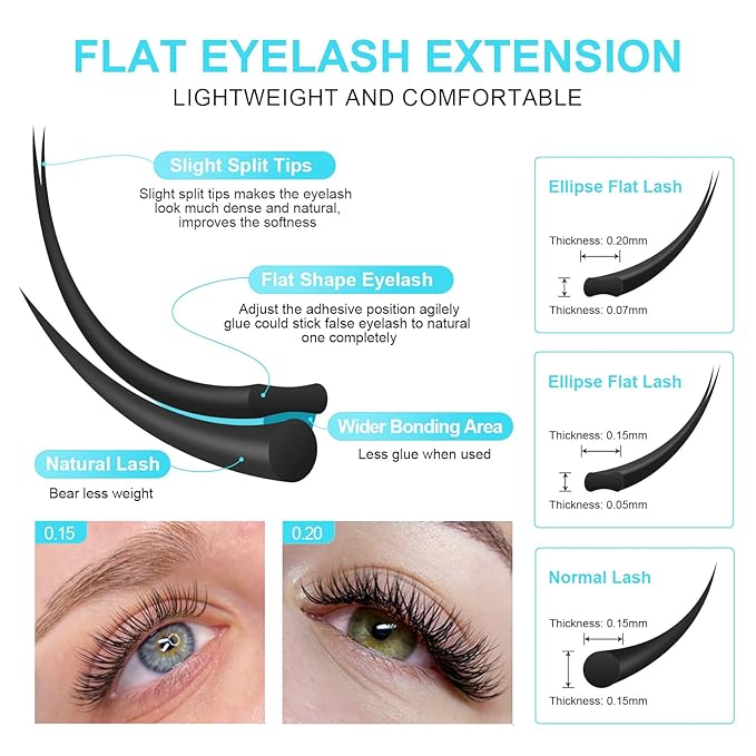 NAGARAKU Double Tips Ellipse Eyelash Extensions Lighter Thinner Flat Split Tips Individual Lash 0.15mm C curl 8-15mm Mix Tray Matte Black Faux Mink Classic False Lash Supplies 16 Rows