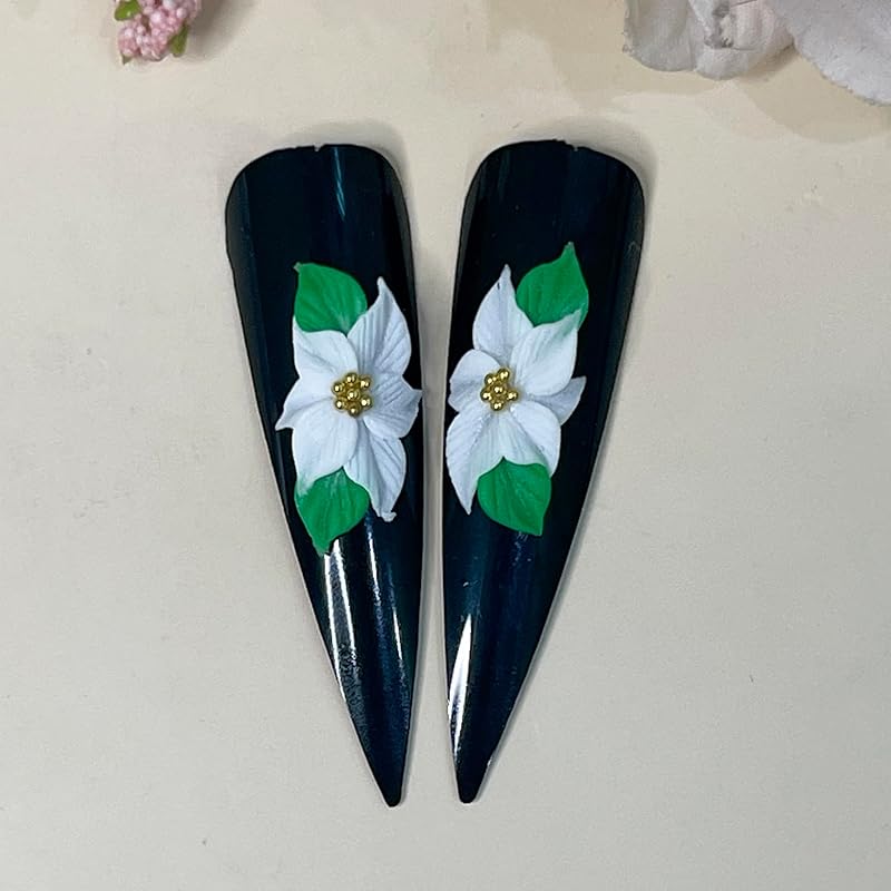 Set 8Pcs 3D Acrylic White Poinsettias Flower Christmas Nail Art Charms Handmade by Acrylic Powder HaFLoNar (White Poinsettias 8Pcs)