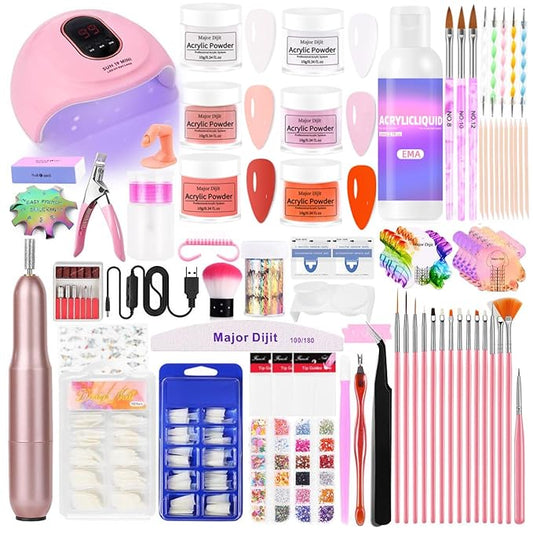 Acrylic Nail Kit with Drill & U V Light - Complete Starter Set for Beginners With Everything (Red)