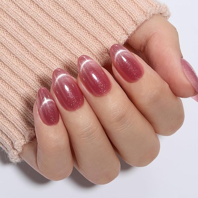 VSALON Short Almond Press-On Nails, 42 Count (Pack of 1), French Tip & Cat Eye, Cream Finish, Plastic, 16 Sizes & 10 Alternative Nails, UV Glue, Easy Tabs, Remover (Rose Sweetheart)