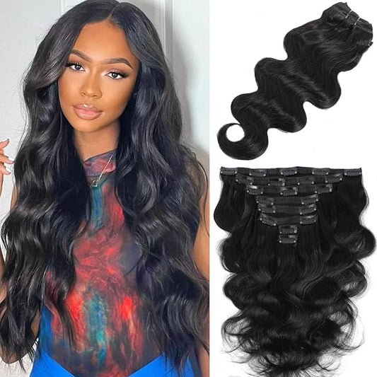 LUMIERE Body Wave Clip In Hair Extensions - Seamless Clip In Hair Extensions Real Human Hair Black Women 120g Grade 10A Brazilian Remy Hair 8Pcs With 20Clips Double Wefts Natural and Soft 26 Inch