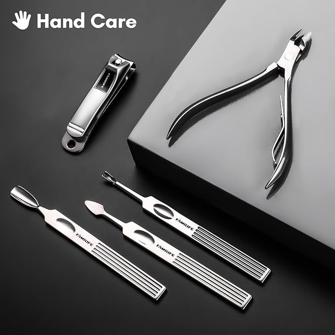 FAMILIFE Manicure Set, Professional Manicure Kit Nail Clippers Set 11 in 1 Stainless Steel Pedicure Tools Nail Kit Men Grooming Tool with Portable Brown Leather Travel Case Luxury Gifts for Him