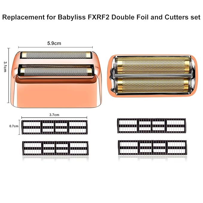2 pack Professional Replacement Foil and Cutters for BaBylissPRO Barberology Double Foil Shaver, Compatible with BaBylissPRO Barberology FXFS2 Shaver，GoldRose Gold
