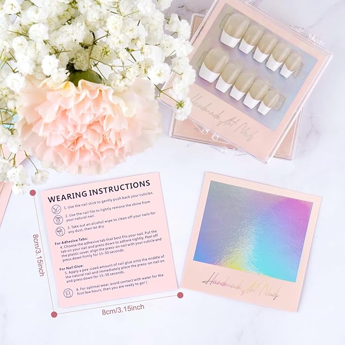 30Boxes + 30 Instruction Cards Large (8 x 8cm) Press On Nail Packaging Storage Box and 90pcs Adhesive Tabs - Acrylic Organizer Case for Artificial Nail for Nail Business Supplies