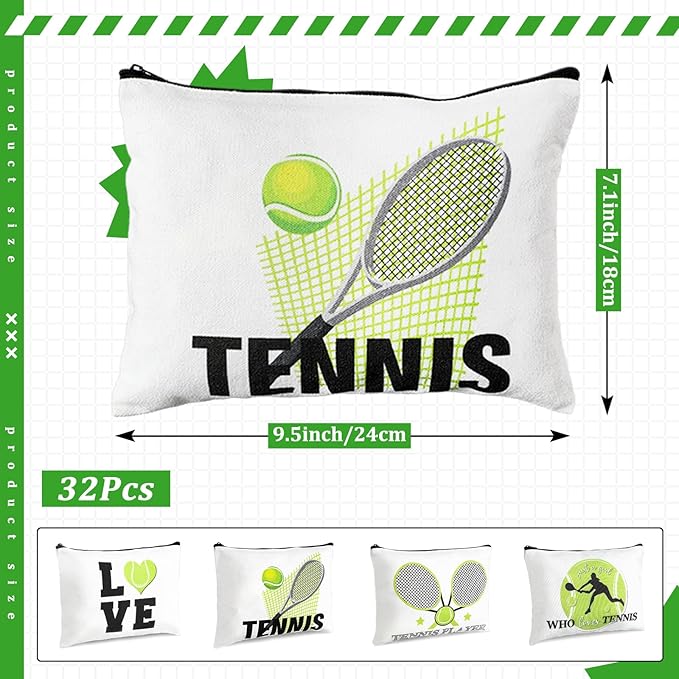 Sadnyy 32 Pcs Tennis Gifts Makeup Bag Zipper Portable Storage Cosmetics Case Inspirational Cosmetic Bags Travel Pouches Tennis Accessories for Women Lovers Players Coach Friend Sister