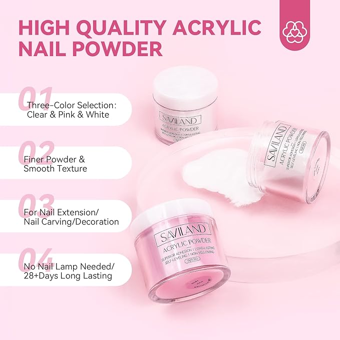 SAVILAND Acrylic Nail Kit with Everything: Nails Kit Acrylic Set For Beginners Gel Polish Kit U V Lamp Nail Decoration Professional Acrylic Nails Kit Starter Full Acrylic Nail Supplies DIY Home Salon