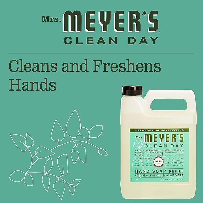 MRS. MEYER'S CLEAN DAY Basil Hand Soap and Refill Variety Pack, 12.5 oz & 33 oz. (Pack of 2)