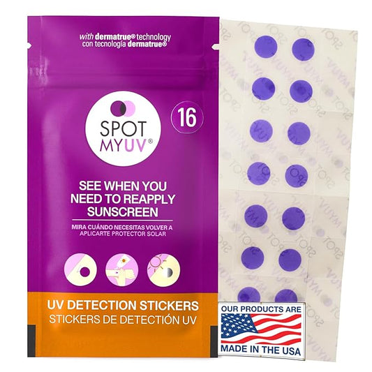 SPOTMYUV UV Detection Stickers for Sunscreen with Patented DERMATRUE SPF Sensing Technology | KNOW WHEN TO REAPPLY SUNSCREEN TO HELP PREVENT SUNBURN - 16 Count