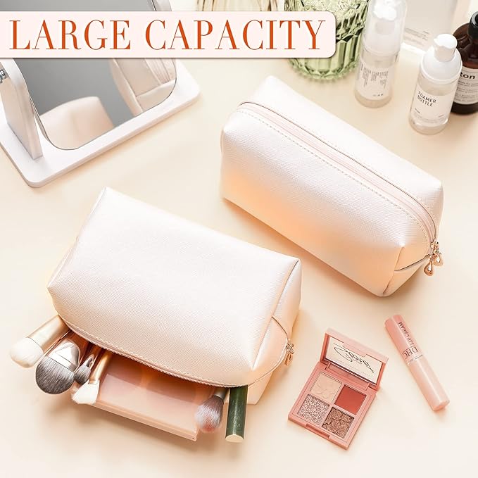 Sanwuta 9 Pcs Preppy Makeup Bag PU Leather Cosmetic Bag Makeup Pouch Plain Waterproof Toiletry Organizers for Traveling Preppy Travel Purse End of the Year Teacher Gifts Bulk(Ivory White)