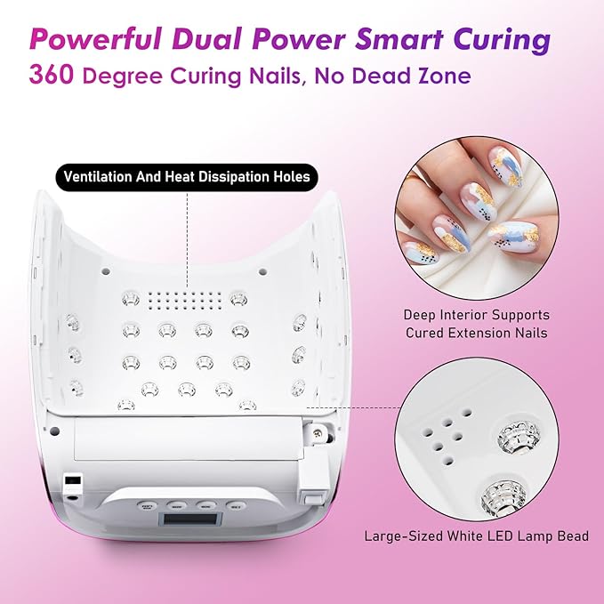 Professional Cordless Rechargeable UV LED Nail Lamp with 4 Timer Setting and 126W High Power Quick Drying Nail Dryer (Plating Pink)