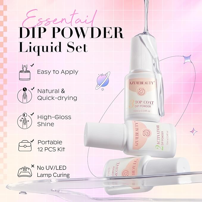AZUREBEAUTY 30Pcs Dip Powder Nail Kit with Matte Top Coat, 8 Neutral Nude Lilac Colors, Starter Set