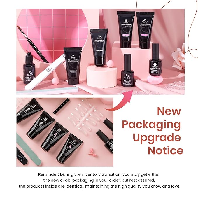 Beetles Poly Nail Extension Gel Kit, 4 Colors Pink White Poly Nail Gel Builder Sheer Pink Nail Gel Clear Nail Art Kit with Poly Brush & Slip Solution Nail Salon All In 1 Kit Gift for Women