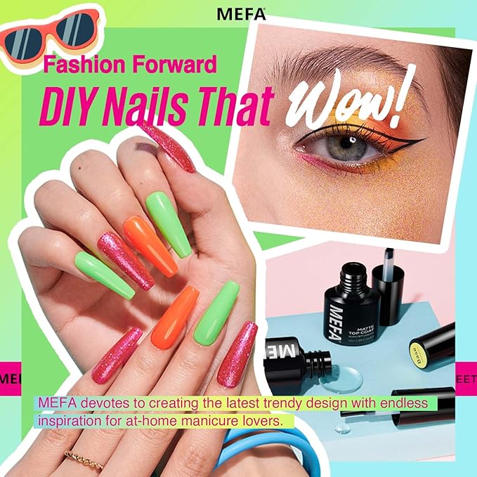 MEFA Neon Gel Nail Polish Set, 12 Colors Nail Polish Set Green Glitter Pink Yellow Blue Purple Red Soak Off Gel Nail Gifts for Women Girl DIY Salon Home Manicure