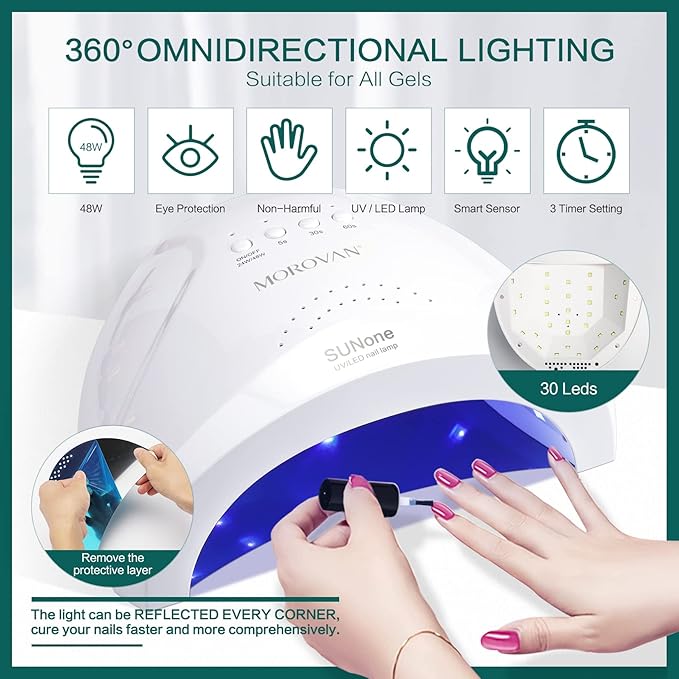 Morovan Gel Nail Polish Kit: with U V Light 9 Colors Gel Nail Polish Set Pink Nude Blue Glitter Gel Polish Nail Art Decorations Manicure Tools DIY Salon Home Gifts