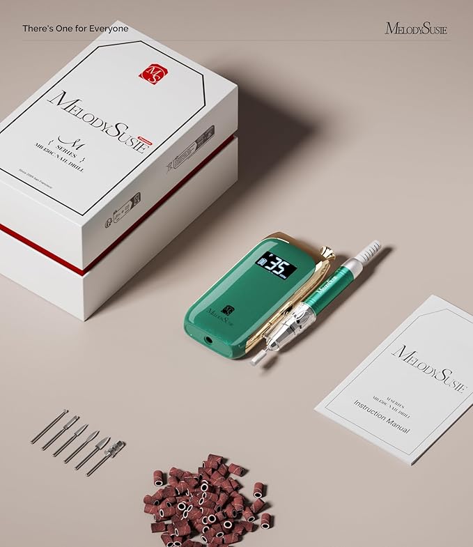 MelodySusie MB450C Nail Drill Machine, Professional E File for Acrylic Nail, 35000RPM Rechargeable Cordless Portable Electric Nail File 8 Nail Drill Bit Set - Jade Plus