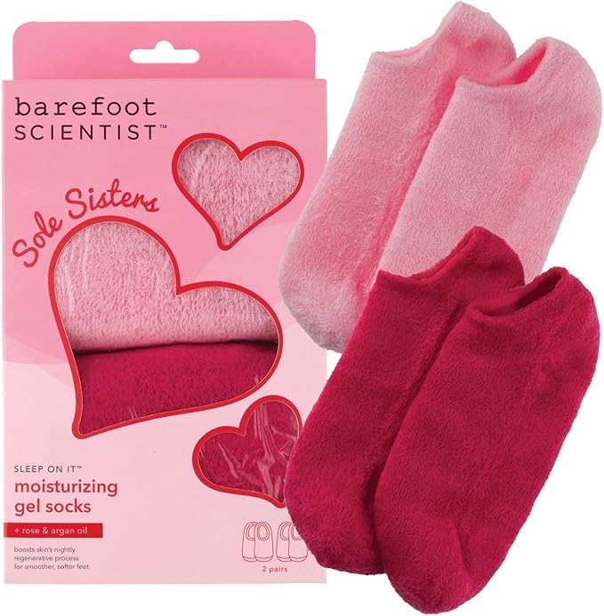 Barefoot Scientist Sleep On It Overnight Moisturizing Gel Socks, Nourish Your Feet, Sole Sisters, Red and Pink, 2 Pack