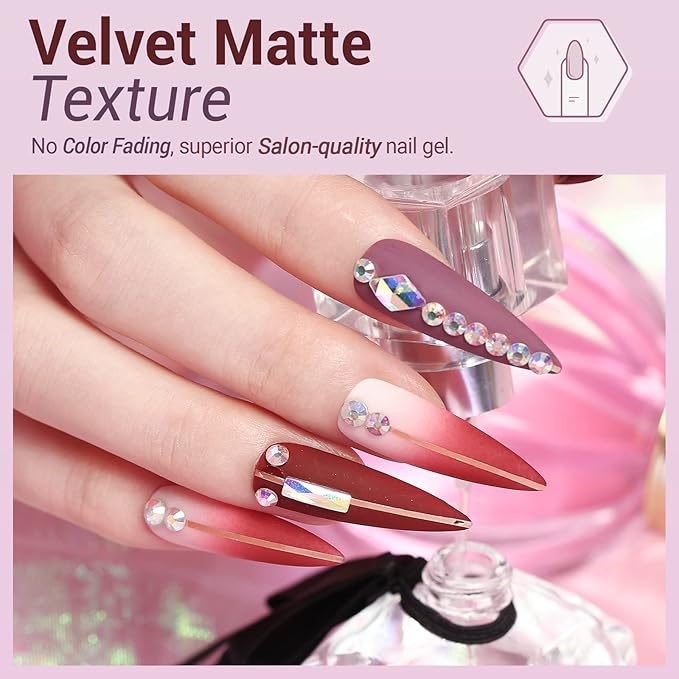 modelones Gel Nail Polish- 6 Colors Pink Brown Burgundy Red Gel Polish Set Peach Pastel Pink Nail Polish Gel Kit Soak Off Manicure Set Nail Art Gift for Women DIY Home Salon