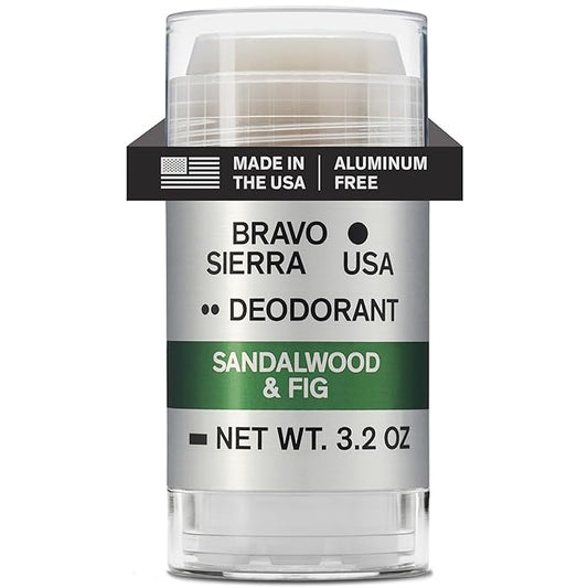 Aluminum-Free Deodorant for Men by Bravo Sierra, 1-Pack - Contains Natural Ingredients – Long Lasting All-Day Odor and Sweat Protection -Sandalwood and Fig, 3.2 oz - Paraben-Free, Vegan & Cruelty-Free