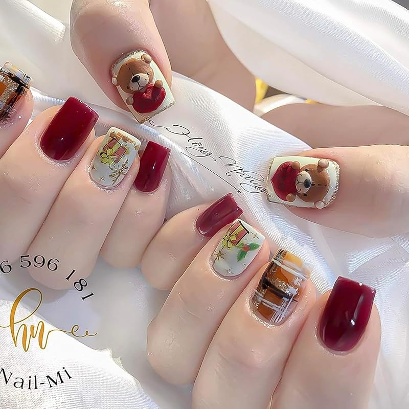 3D Acrylic Valentine Bear Character Nail Art Charms Handmade by Acrylic Powder - 24pcs Flowers Nail Rhinestones Kit 3D Crystal Nail Pearls Design Acrylic Nail Art for Women (Valentine)