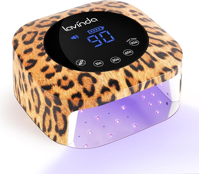 Lavinda LED Nail Lamp UV Light for Gel Nails 54W Cordless Rechargeable Nail UV Lamp Nail Light with 4 Timer, 2X Faster Professional Nail Polish Curing Lamp Nail Dryer for Salon Use-Leopard Print