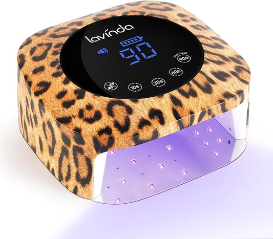 Lavinda LED Nail Lamp UV Light for Gel Nails 54W Cordless Rechargeable Nail UV Lamp Nail Light with 4 Timer, 2X Faster Professional Nail Polish Curing Lamp Nail Dryer for Salon Use-Leopard Print