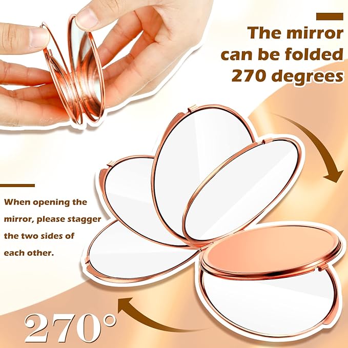Yalikop 8 Pcs Portable Folding Compact Mirror Bulk with 1X 2X Magnification Double Sided Mini Travel Makeup Mirror for Women Bridesmaid Gifts(Rose Gold)