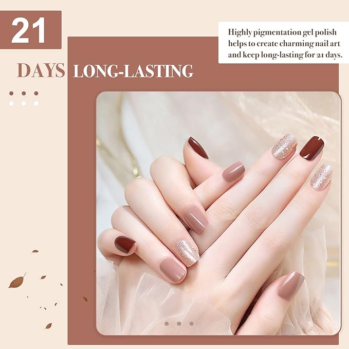 SAVILAND 42PCS Gel Nail Polish Kit: 32 Colors Fall Gel Polish Set Brown Black Glitter Soak Off U V Gel Polish with PH Bond Base Top Matte & Glossy Polish Coat Manicure Kit for Salon Gift Women