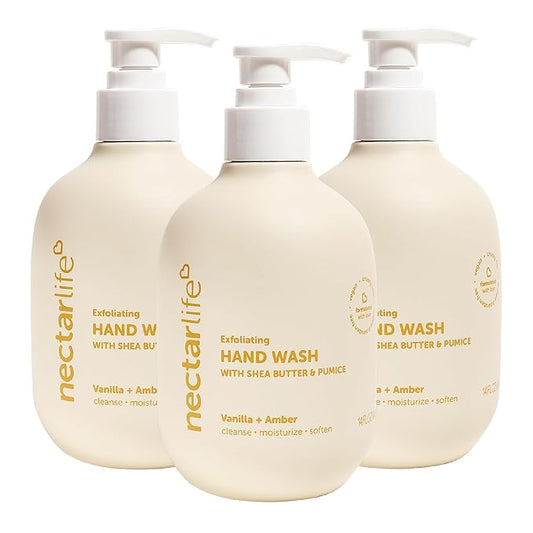 Nectar Life Exfoliating Hand Wash with Shea Butter & Pumice, Vanilla + Amber, 14 fl oz, Set of 3