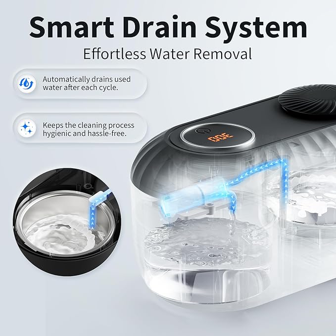 Ultrasonic Retainer Cleaner with Cleaning, Pumping, and Air-Drying Functions, 45kHz Retainer Cleaner Machine, 200ml Denture Cleaner for Dentures, Mouth Guards, Braces, Toothbrush Heads, Jewelry(Black)