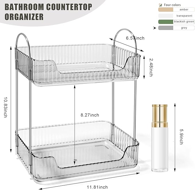 Bathroom Counter Organizer Countertop Storage Skincare Countertop Makeup Organizer Cosmetics Skincare Organizers Holder for Perfume-Grey-Silver Pole