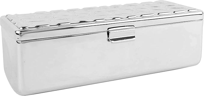 Stephanie Imports Set of 2 Rectangular Vintage Lipstick Cases With Glass Mirror (Silver Drops)