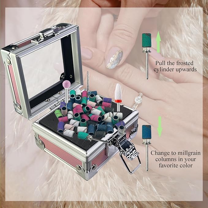 30 Pcs Nail Drill Bits Set with Stylish Nail Drill Bit Holder and Sanding Bands for Nail Drill,Professional Diamond Ceramic Nail Drill Bit for Electric Nail Drill Machines with 2/32" Interface