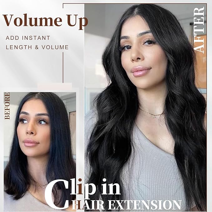 Clip in Hair Extensions for Women - 20 Inch Long Wavy Brown Extensions, 6PCS Dark Brown Hairpieces that Blend Naturally with Your Real Hair (20 Inch, Dark Brown)