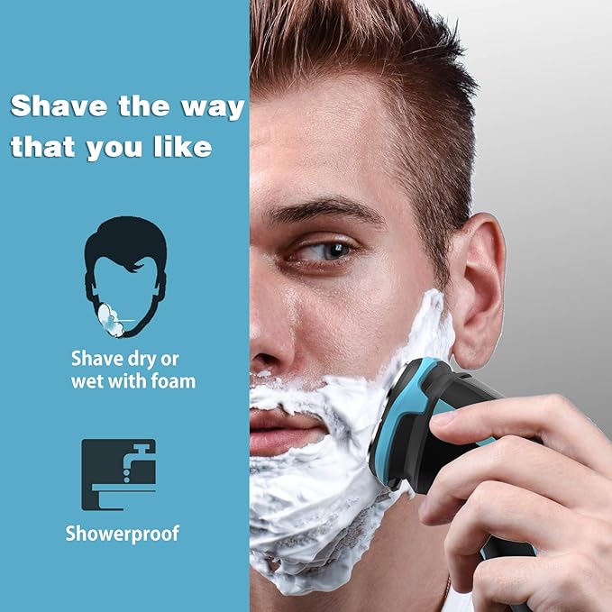 MAX-T Electric Shaver for Men, Cordless Electric Razor with Travel Case, Wet & Dry Use Men's Razor with Pop-Up Trimmer, 3D Rechargeable IPX7 Waterproof Rotary Shaver