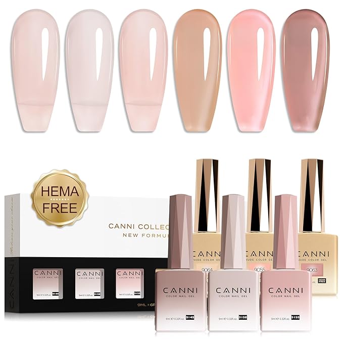 CANNI Jelly Gel Nail Polish Set, 6 Colors 9ML Nail Sheer Light Pink Transparent Nude Brown Gel Nail Polish Soak Off Uv LED Lamp Nail Art Design Manicure Salon for Women
