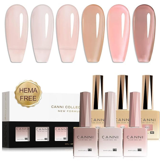 CANNI Jelly Gel Nail Polish Set, 6 Colors 9ML Nail Sheer Light Pink Transparent Nude Brown Gel Nail Polish Soak Off Uv LED Lamp Nail Art Design Manicure Salon for Women