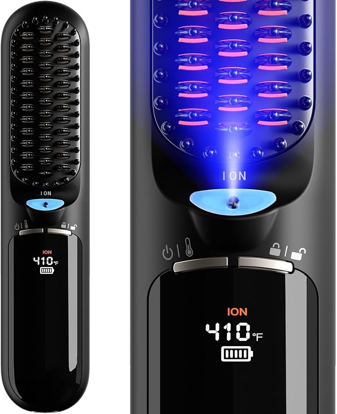Travel Hair Straightener, Portable Cordless Hair Straightening Brush, Safety Lock, 300 Million Negative Ions for Hair Care, 30 Seconds Heating, Lightweight Mini Heated Comb, Gift for Women
