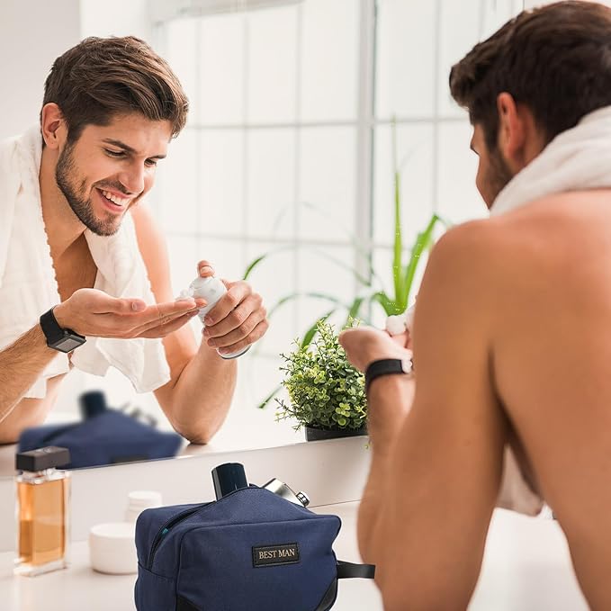 Eccliy 6 Set Groomsmen Gifts Men Toiletry Bags Men's Travel Shaving Kit Bathroom Bags Water Resistant Toiletry Case for Wedding Groomsman Proposal Gift Travel Accessories(Dark Blue)