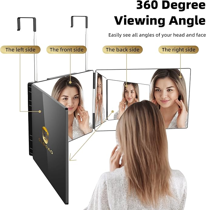 360 Mirror for Haircuts for Men for Women for Braiding Hair Trifold 3 Way Mirror to See Back of Head Barber Haircut Tool Three Way for Hair Cutting Self Cut