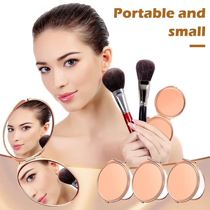 Yalikop 8 Pcs Portable Folding Compact Mirror Bulk with 1X 2X Magnification Double Sided Mini Travel Makeup Mirror for Women Bridesmaid Gifts(Rose Gold)